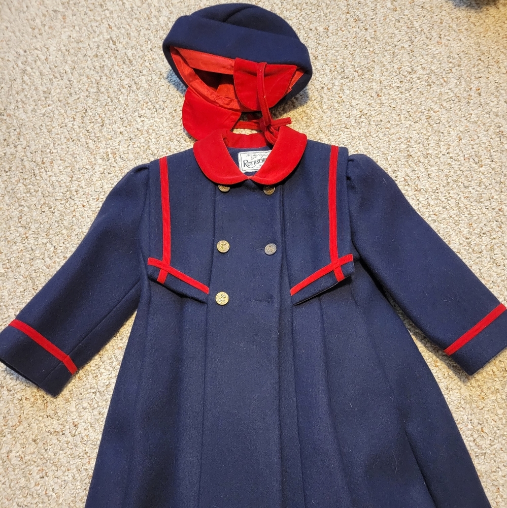 Rothschild size 4 wool and nylon lined coat and hat